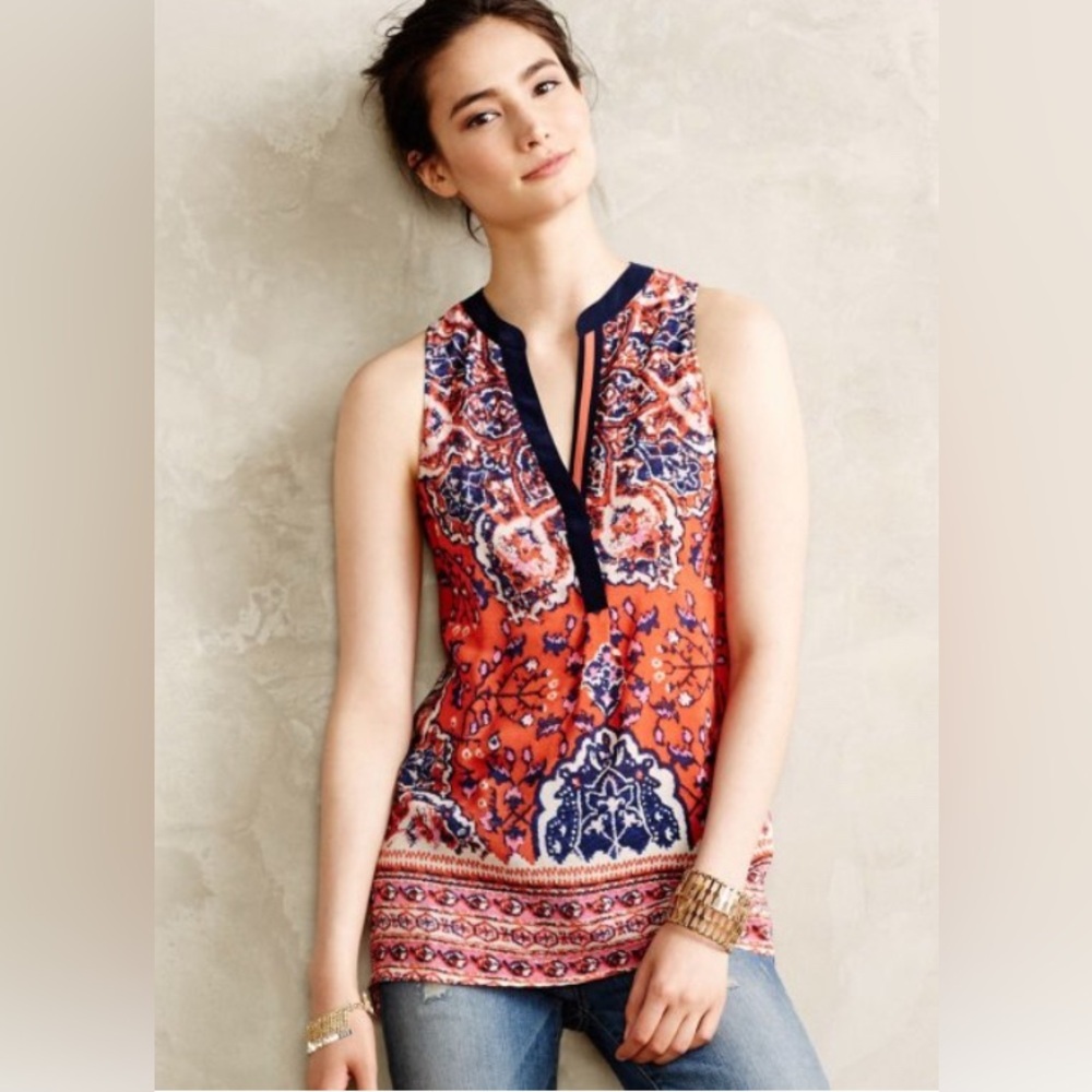 Anthropologie Vanessa Virginia Silk Finn Tank in Orange Size M EUC - Picture 1 of 9